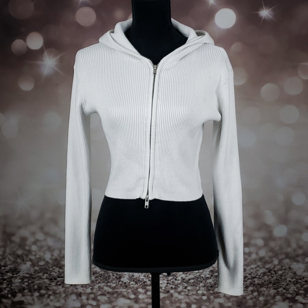 Brandy Melville White Zip-Up Hoodie